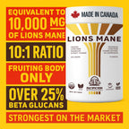 Pacific Rim Mushrooms Lions Mane Supplement Powder Ultra Strength 10:1 Organic Lions Mane Mushroom Supporting Memory, Cognition, Brain Health, 8 Ounces / 226 Servings