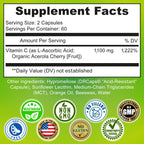 Liposomal Vitamin C 1100mg Liquid Gel Capsules – Organic Acerola Cherries | 120 ct