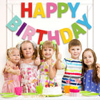 LITAUS Happy Birthday Banner 9ft - Pre-Strung Colorful Backdrop for Parties