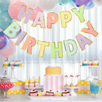 LITAUS Happy Birthday Banner & Sign – 9ft Pre-Strung, Pastel Decor with Gold Foil Edges