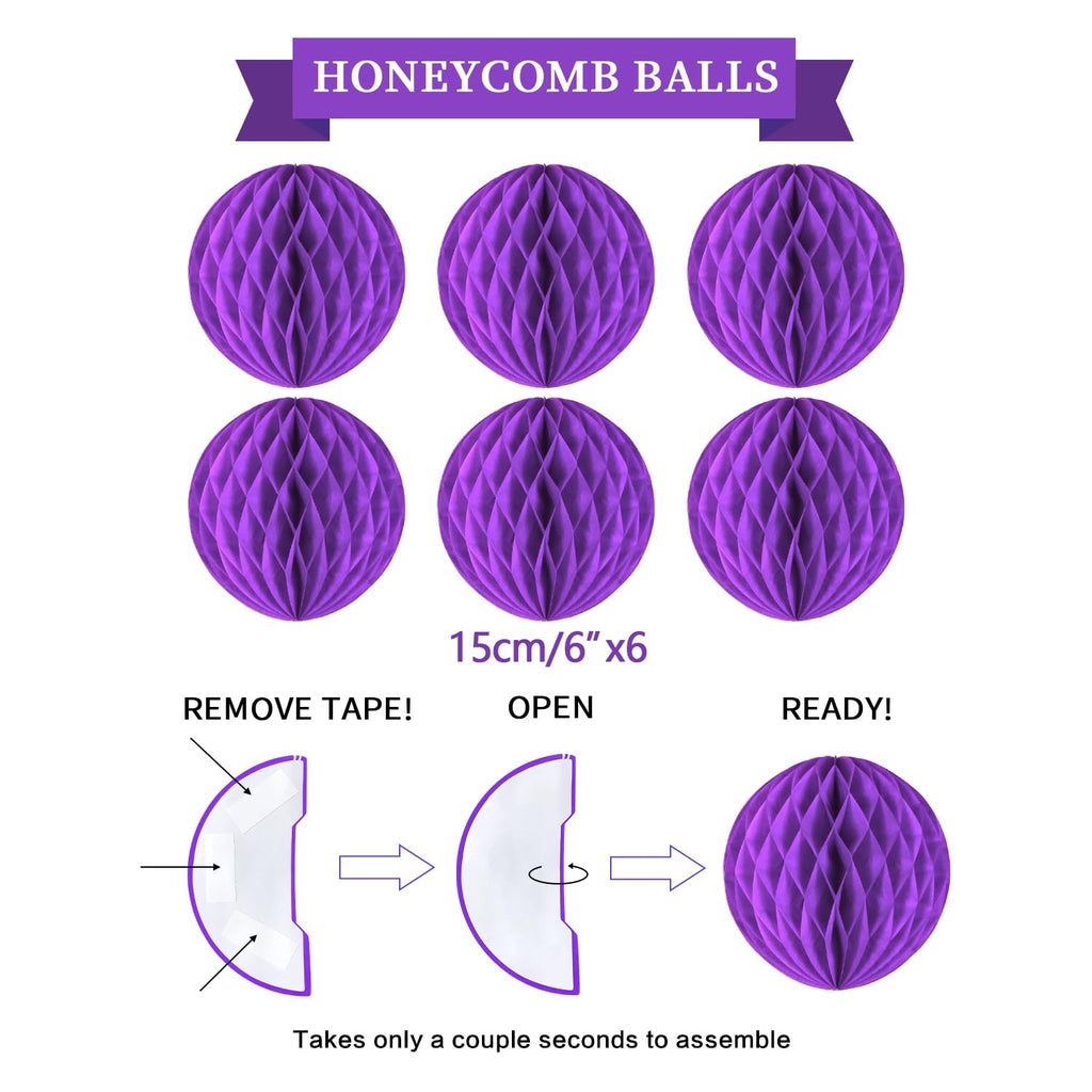 LITAUS Purple Birthday Decorations Kit - 16-Piece Set with Pre-Strung Banner, Honeycomb Balls, Garland & Swirls