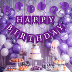 LITAUS Purple Birthday Decorations Kit - 16-Piece Set with Pre-Strung Banner, Honeycomb Balls, Garland & Swirls
