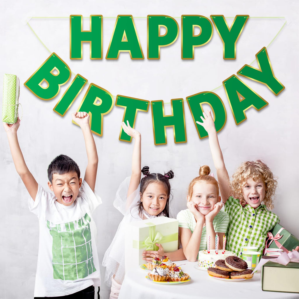 LITAUS Happy Birthday Banner 9ft Green – Pre-Strung Backdrop Sign for Parties