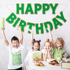 LITAUS Happy Birthday Banner 9ft Green – Pre-Strung Backdrop Sign for Parties