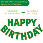 LITAUS Happy Birthday Banner 9ft Green – Pre-Strung Backdrop Sign for Parties