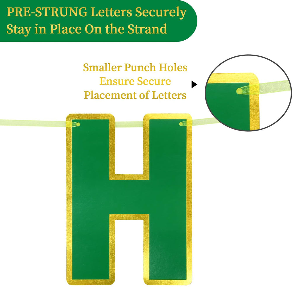 LITAUS Happy Birthday Banner 9ft Green – Pre-Strung Backdrop Sign for Parties