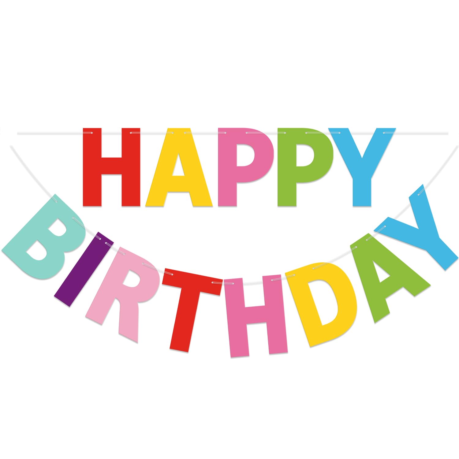 LITAUS Happy Birthday Banner 9ft - Pre-Strung Colorful Backdrop for Parties