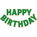 LITAUS Happy Birthday Banner 9ft Green – Pre-Strung Backdrop Sign for Parties