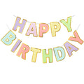 LITAUS Happy Birthday Banner & Sign – 9ft Pre-Strung, Pastel Decor with Gold Foil Edges