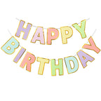 LITAUS Happy Birthday Banner & Sign – 9ft Pre-Strung, Pastel Decor with Gold Foil Edges