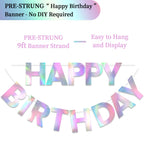 LITAUS Happy Birthday Banner 9ft Iridescent – Pre-Strung Party Decor