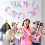 LITAUS Happy Birthday Banner 9ft Iridescent – Pre-Strung Party Decor