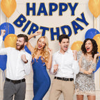 LITAUS Happy Birthday Banner 9ft Navy Blue – Pre-Strung, Gold Foil Edges, Ready to Hang