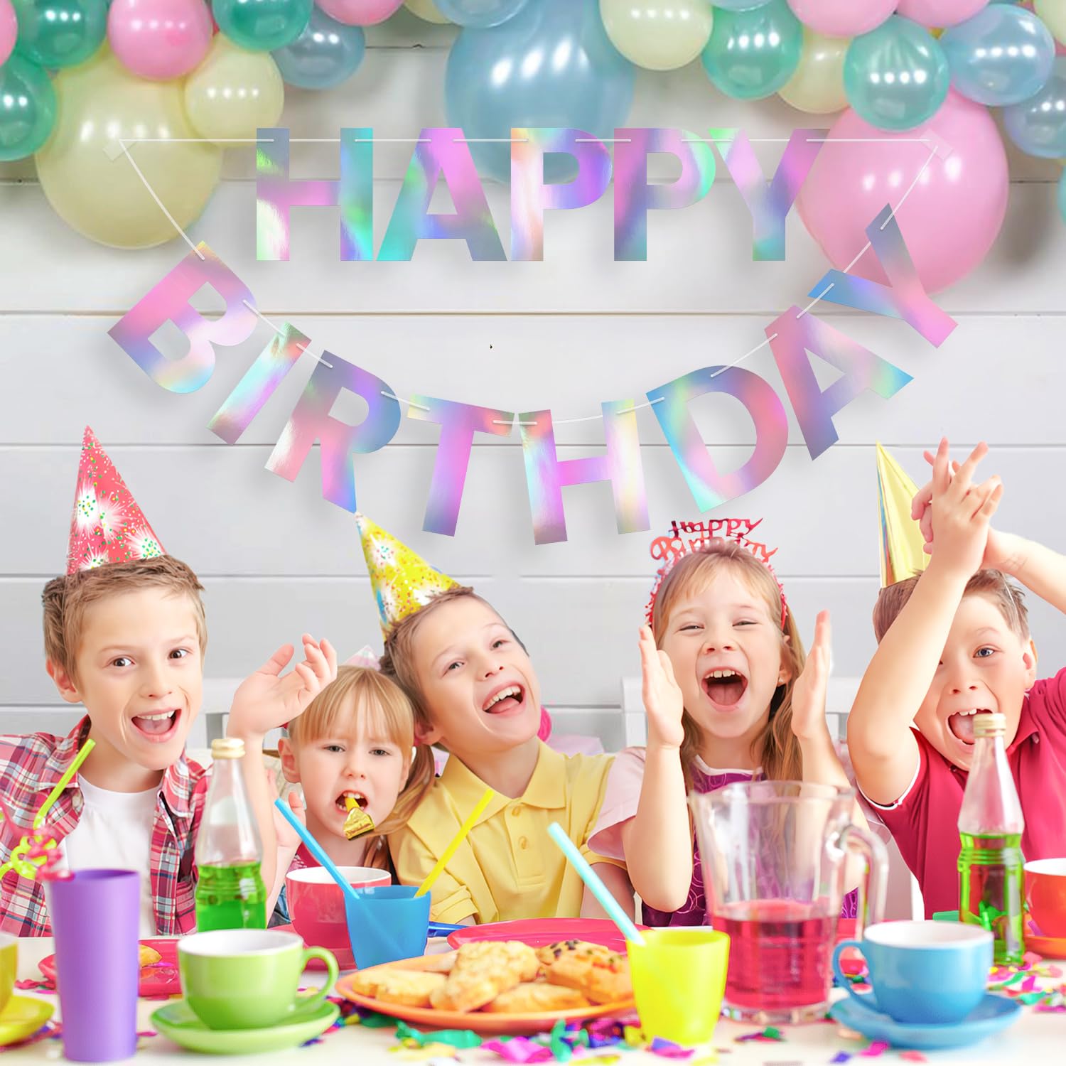 LITAUS Happy Birthday Banner 9ft Iridescent – Pre-Strung Party Decor