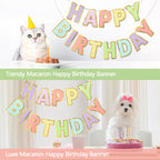 LITAUS Happy Birthday Banner & Sign – 9ft Pre-Strung, Pastel Decor with Gold Foil Edges