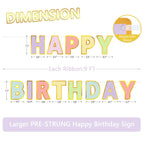 LITAUS Happy Birthday Banner & Sign – 9ft Pre-Strung, Pastel Decor with Gold Foil Edges