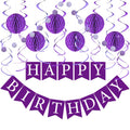 LITAUS Purple Birthday Decorations Kit - 16-Piece Set with Pre-Strung Banner, Honeycomb Balls, Garland & Swirls