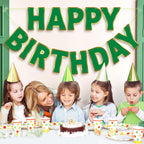 LITAUS Happy Birthday Banner 9ft Green – Pre-Strung Backdrop Sign for Parties