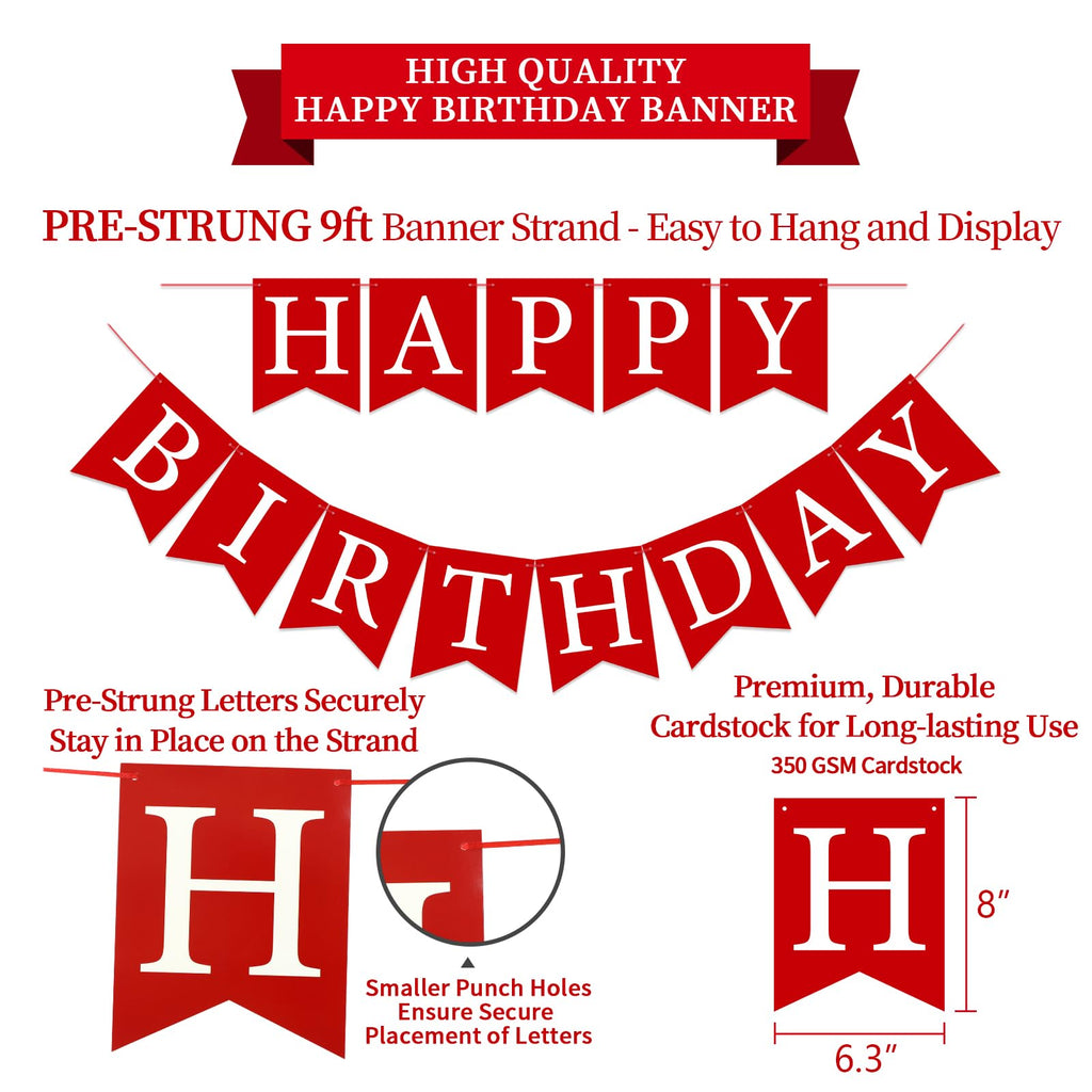 LITAUS Red Birthday Decorations Kit – 16-Piece Set with Pre-Strung Banner, Honeycomb Balls, Garland & Swirls
