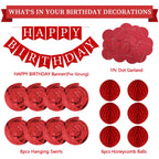 LITAUS Red Birthday Decorations Kit – 16-Piece Set with Pre-Strung Banner, Honeycomb Balls, Garland & Swirls