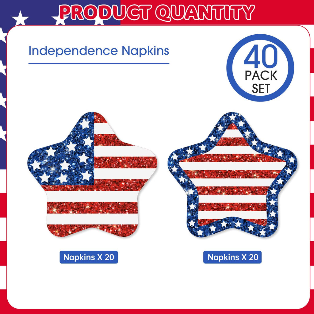 Litmitfu 40-Pack American Flag Napkins – 4th of July Party Essentials (13x13 Expanded)
