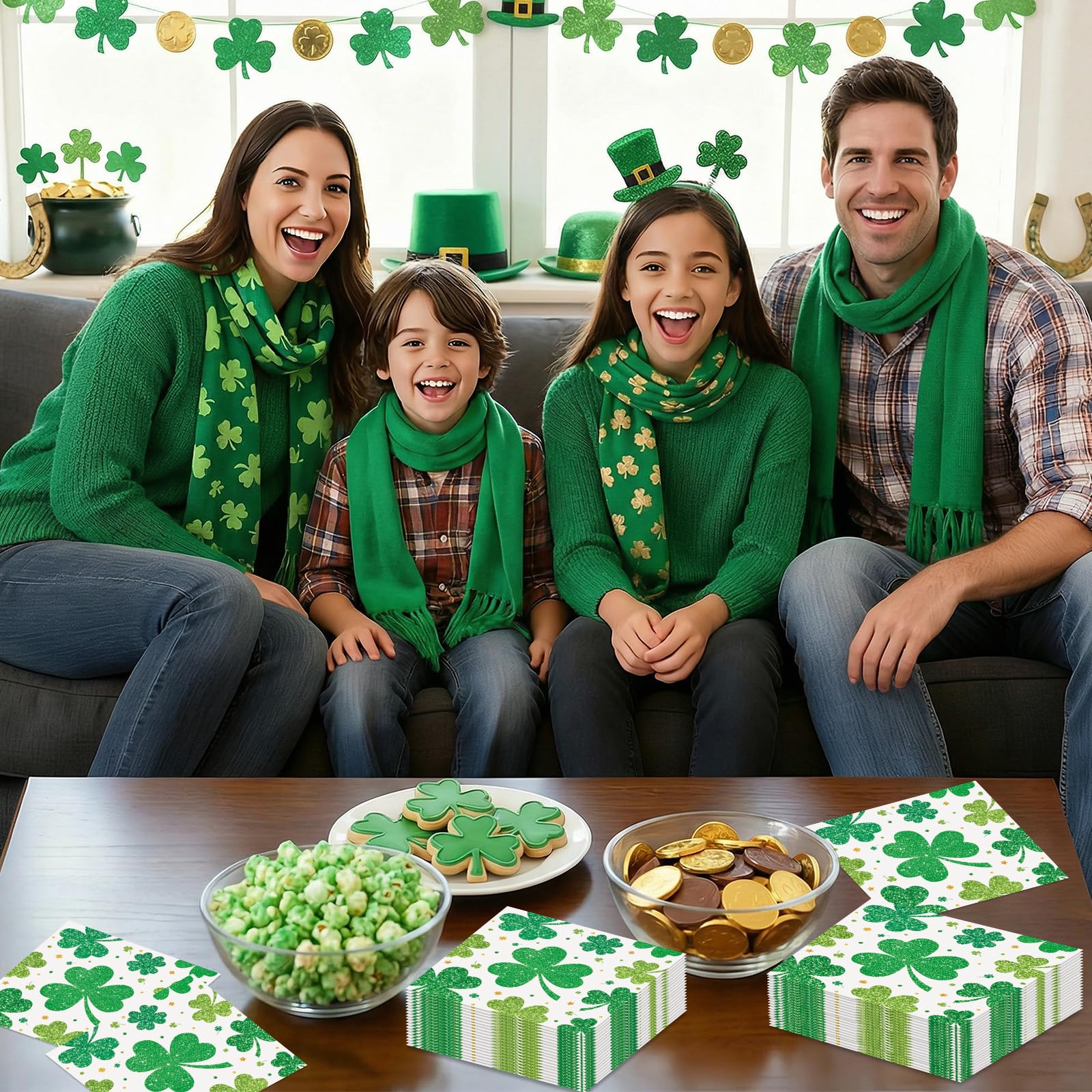 Litmitfu 40-Pack St. Patrick's Day Shamrock Napkins – 3-Ply Green 13x13 Disposable Napkins