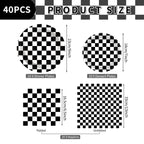 Litmitfu 40 Pcs Race Car Plates & Napkins — Black & White Checkered Birthday Tableware Set