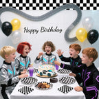 Litmitfu 40 Pcs Race Car Plates & Napkins — Black & White Checkered Birthday Tableware Set