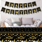 Litmitfu Black Gold Happy New Year Banner 2026 – DIY 16-Piece Garland