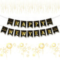 Litmitfu Black Gold Happy New Year Banner 2026 – DIY 16-Piece Garland