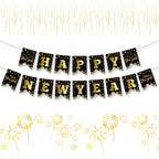 Litmitfu Black Gold Happy New Year Banner 2026 – DIY 16-Piece Garland