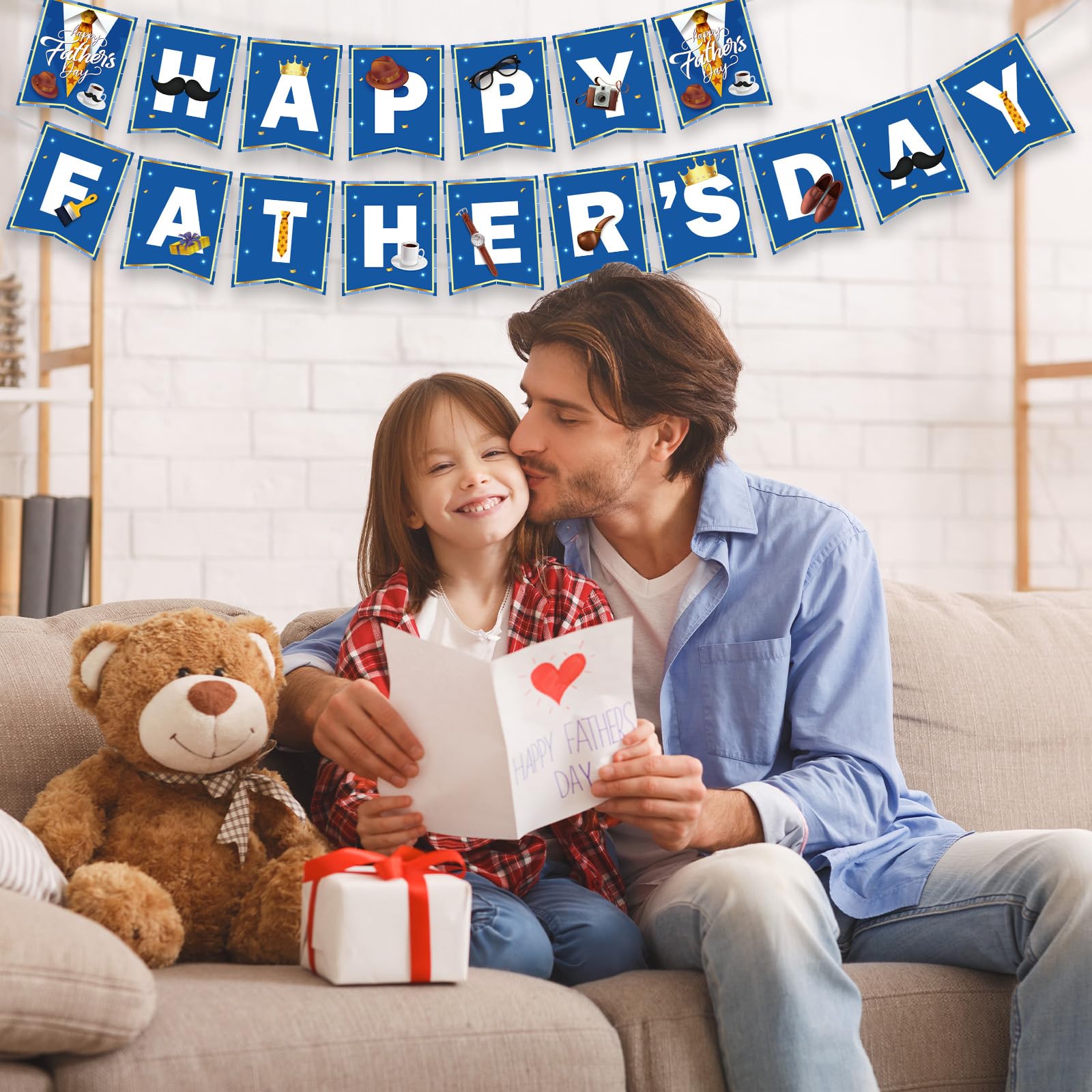 Litmitfu Happy Father's Day Banner – Blue & White Bunting for Indoor & Outdoor Decor