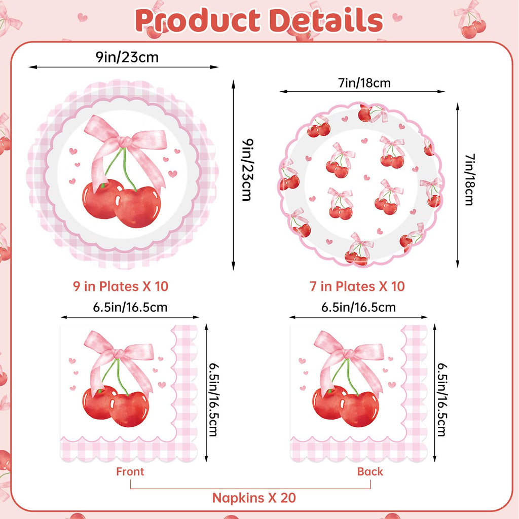 Litmitfu Cherry Birthday Decorations – 40 Pcs Plates & Napkins Set (Serves 20)