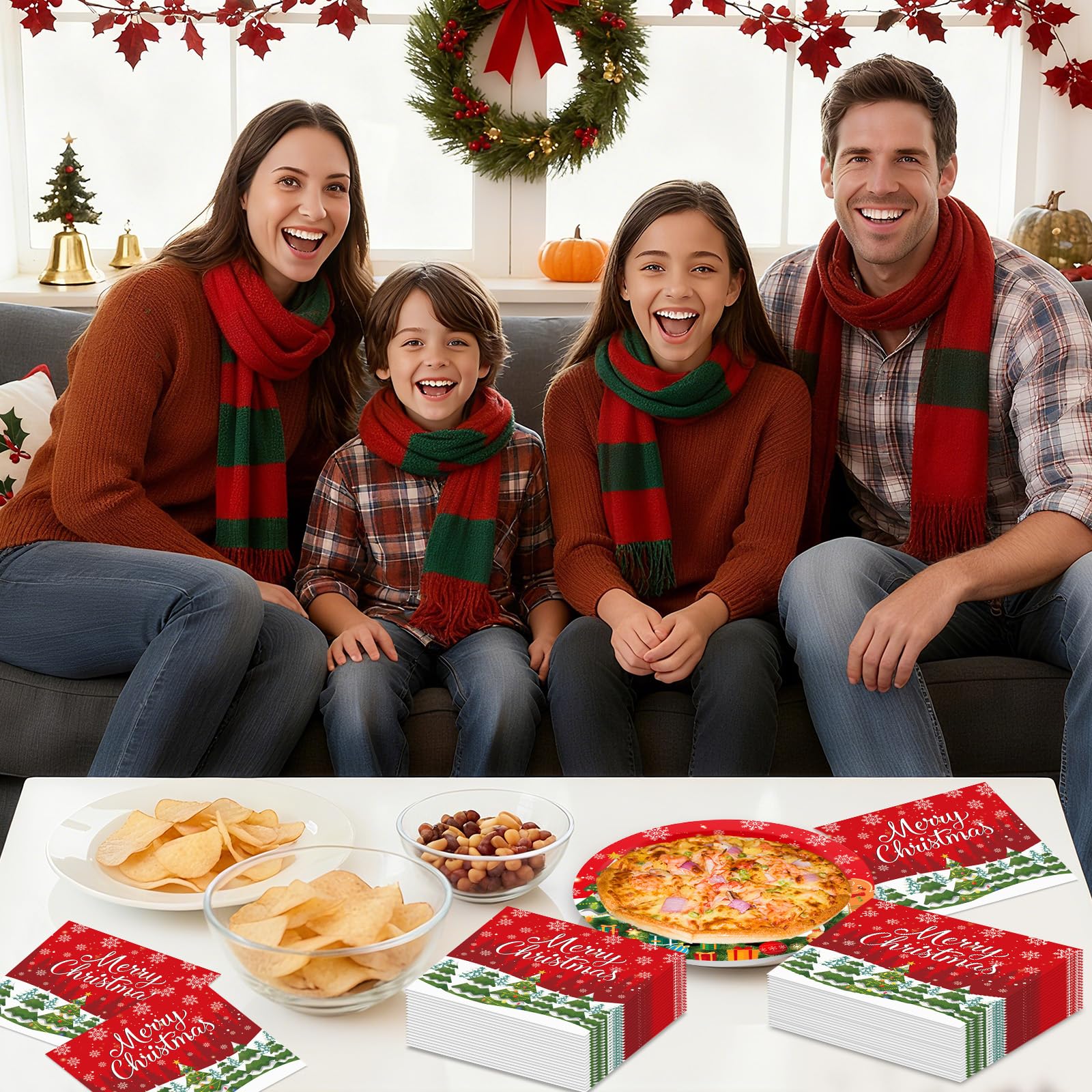 Litmitfu 40 Pcs Merry Christmas Napkins — 13-Inch 3-Ply Red Xmas Tableware for Holiday Celebrations