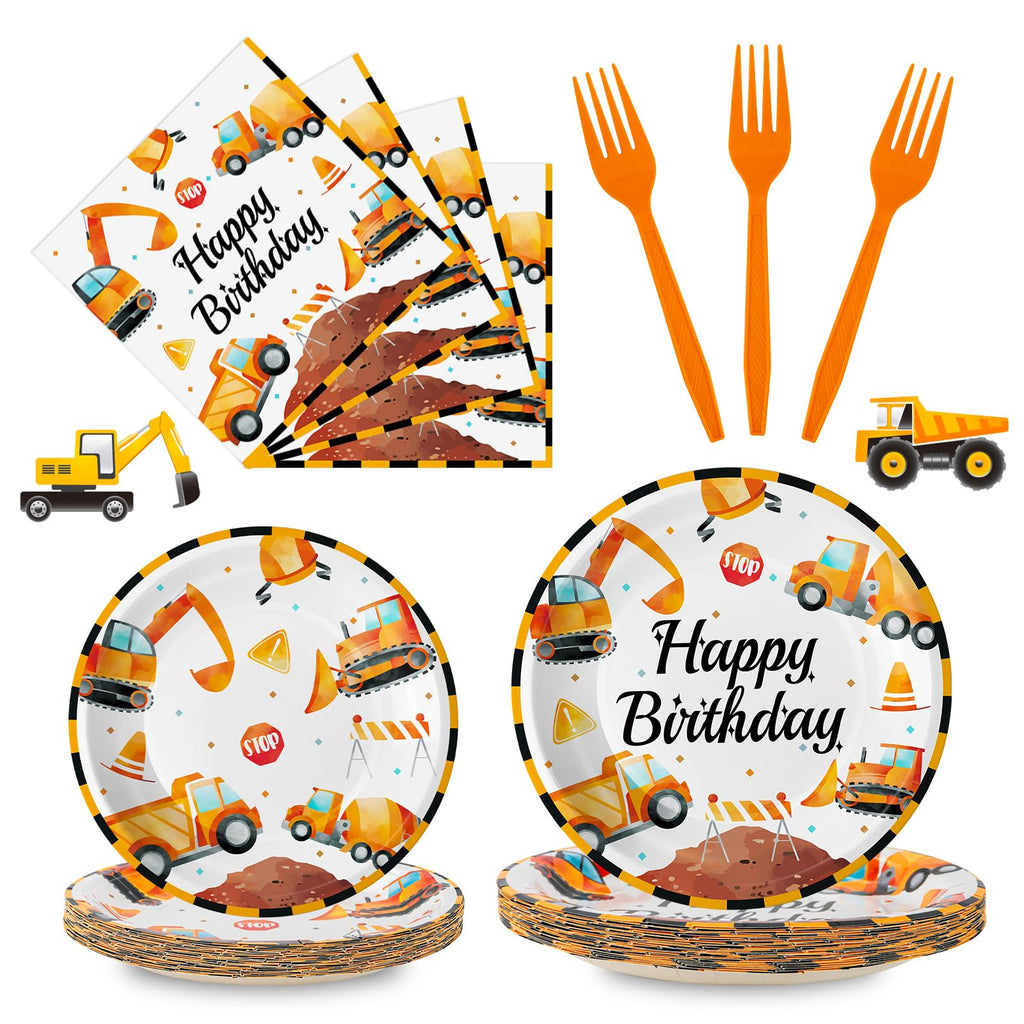 Litmitfu Construction Birthday Party Supplies – 100 Pcs Plates, Napkins & Forks Set (Serves 25)