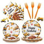 Litmitfu Construction Birthday Party Supplies – 100 Pcs Plates, Napkins & Forks Set (Serves 25)