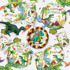 Litmitfu 170 Pcs Dinosaur Birthday Decorations Kit for 24 Guests – Jungle Dino Party Supplies