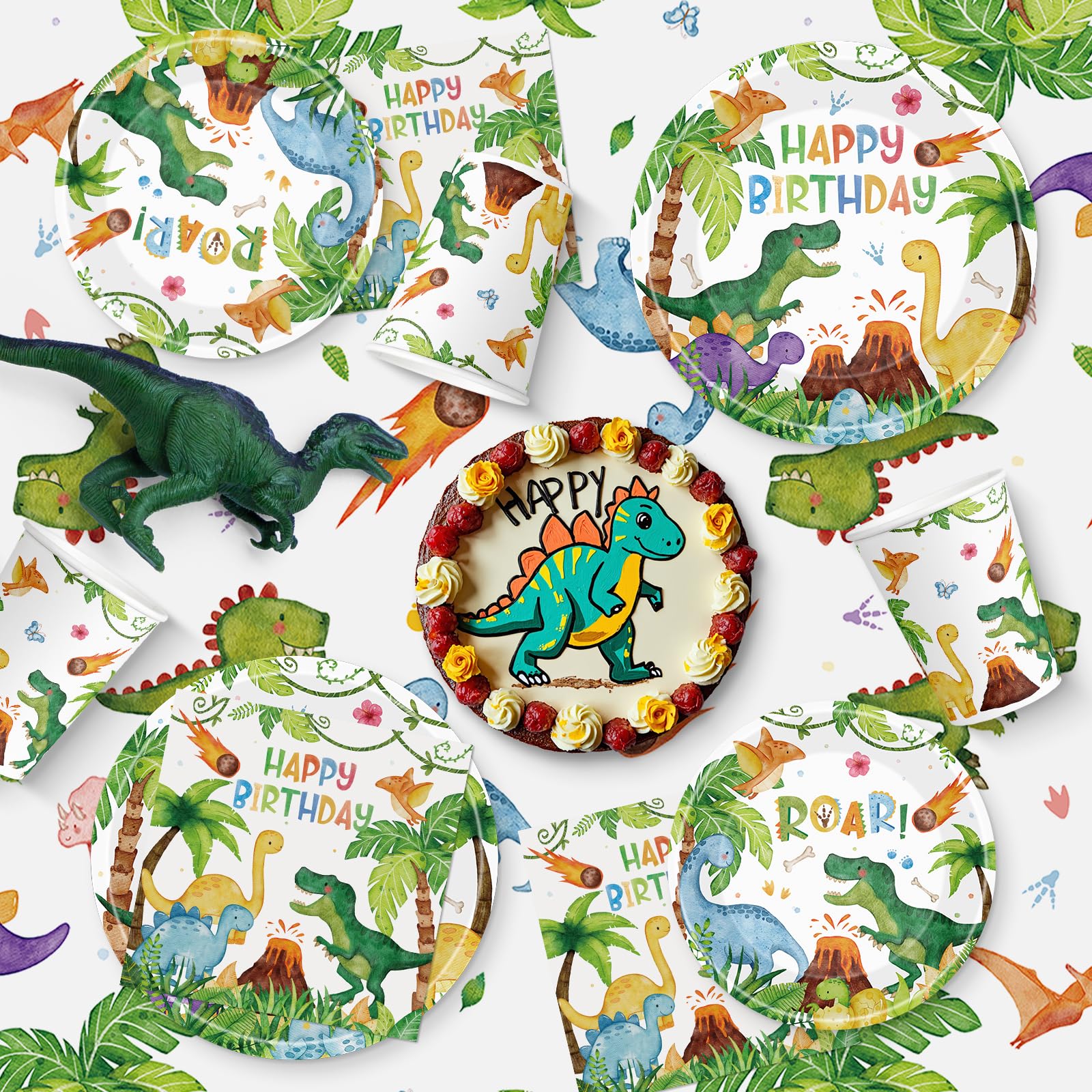 Litmitfu 170 Pcs Dinosaur Birthday Decorations Kit for 24 Guests – Jungle Dino Party Supplies