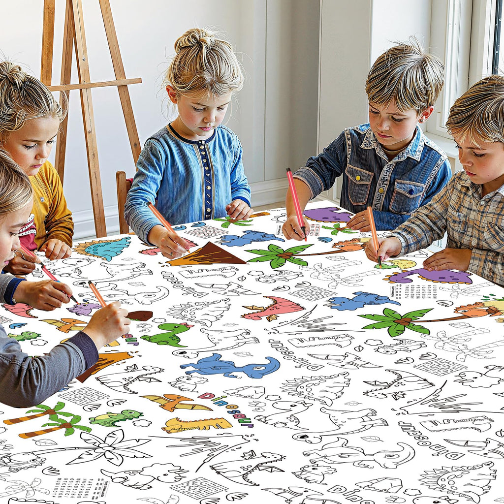 Litmitfu Dinosaur Coloring Tablecloth – Giant 54x108 Inch Kids Party Table Cover & Coloring Poster