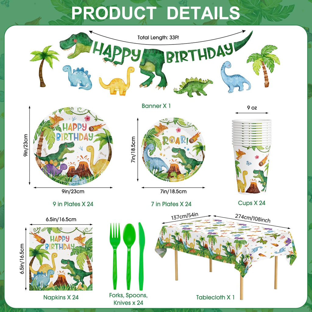 Litmitfu 170 Pcs Dinosaur Birthday Decorations Kit for 24 Guests – Jungle Dino Party Supplies