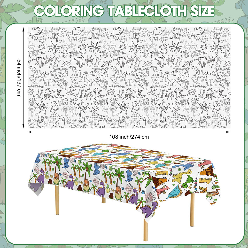 Litmitfu Dinosaur Coloring Tablecloth – Giant 54x108 Inch Kids Party Table Cover & Coloring Poster