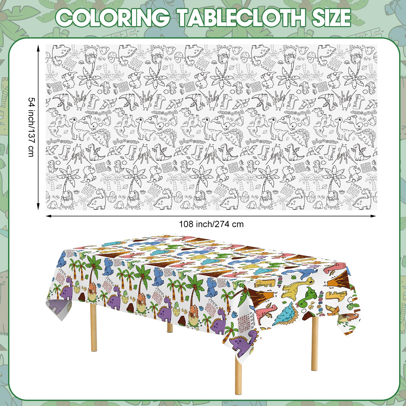 Litmitfu Dinosaur Coloring Tablecloth – Giant 54x108 Inch Kids Party Table Cover & Coloring Poster