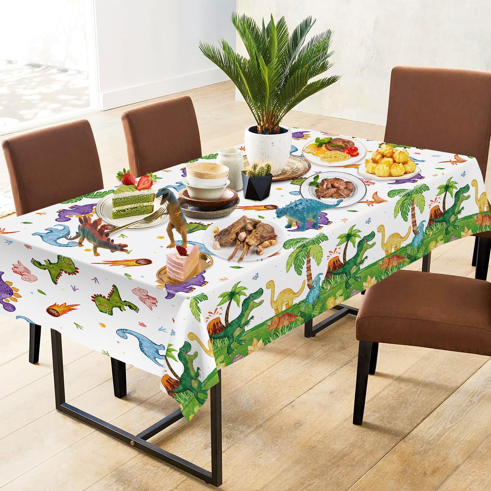 Litmitfu 2 Pcs Dinosaur Tablecloth – Green 108×54 in Disposable Dino Party Cover