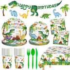 Litmitfu 170 Pcs Dinosaur Birthday Decorations Kit for 24 Guests – Jungle Dino Party Supplies