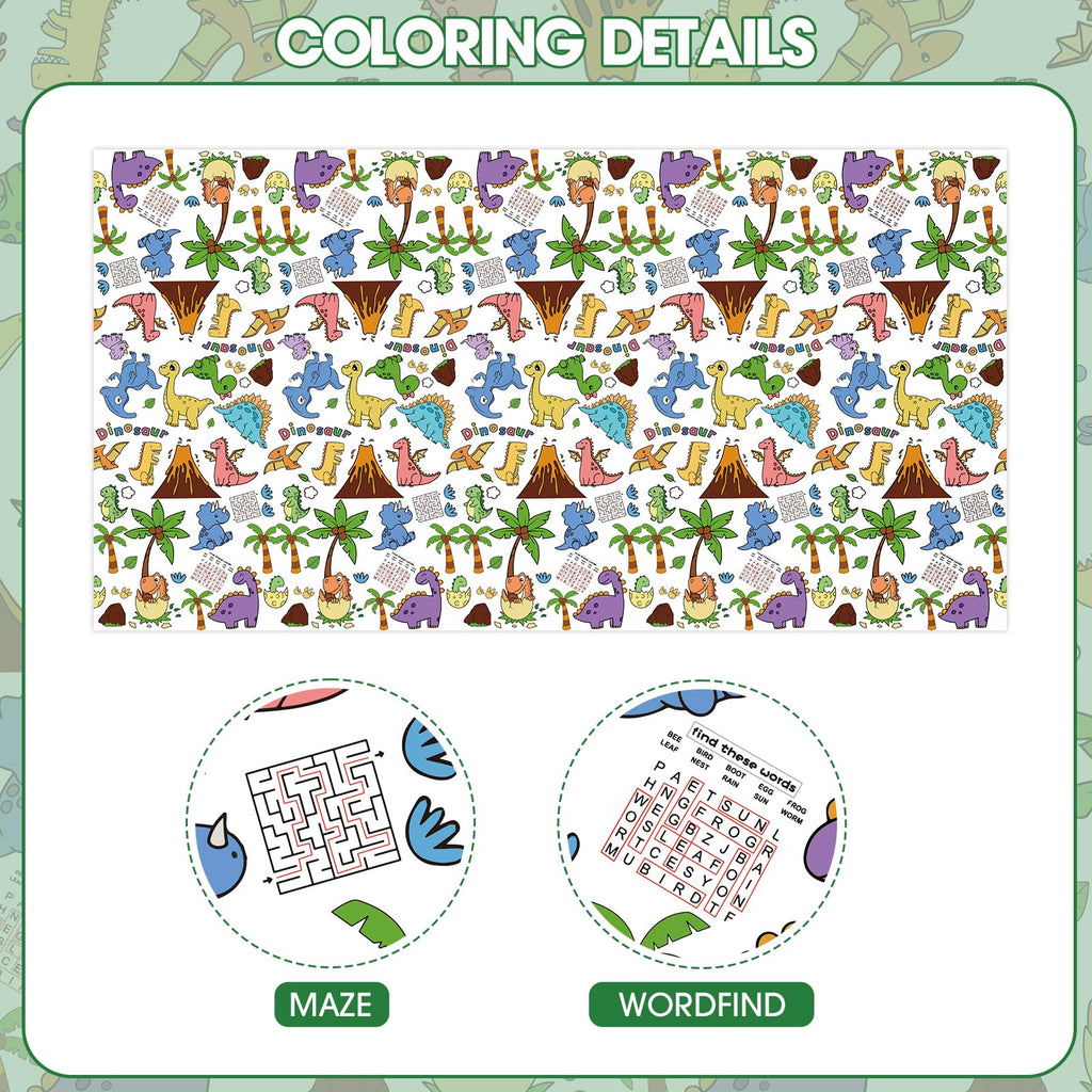 Litmitfu Dinosaur Coloring Tablecloth – Giant 54x108 Inch Kids Party Table Cover & Coloring Poster