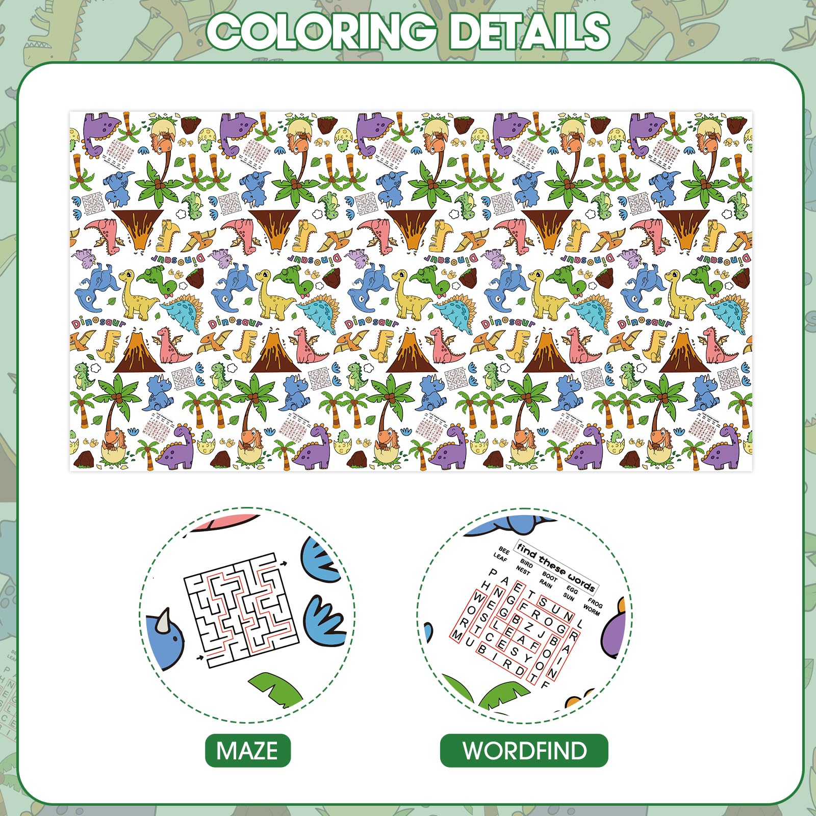 Litmitfu Dinosaur Coloring Tablecloth – Giant 54x108 Inch Kids Party Table Cover & Coloring Poster