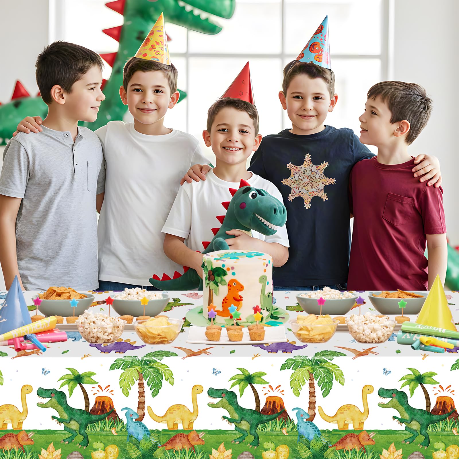 Litmitfu 2 Pcs Dinosaur Tablecloth – Green 108×54 in Disposable Dino Party Cover