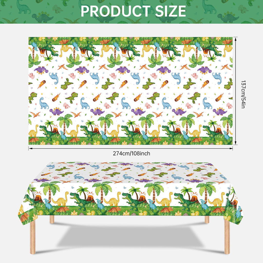 Litmitfu 2 Pcs Dinosaur Tablecloth – Green 108×54 in Disposable Dino Party Cover
