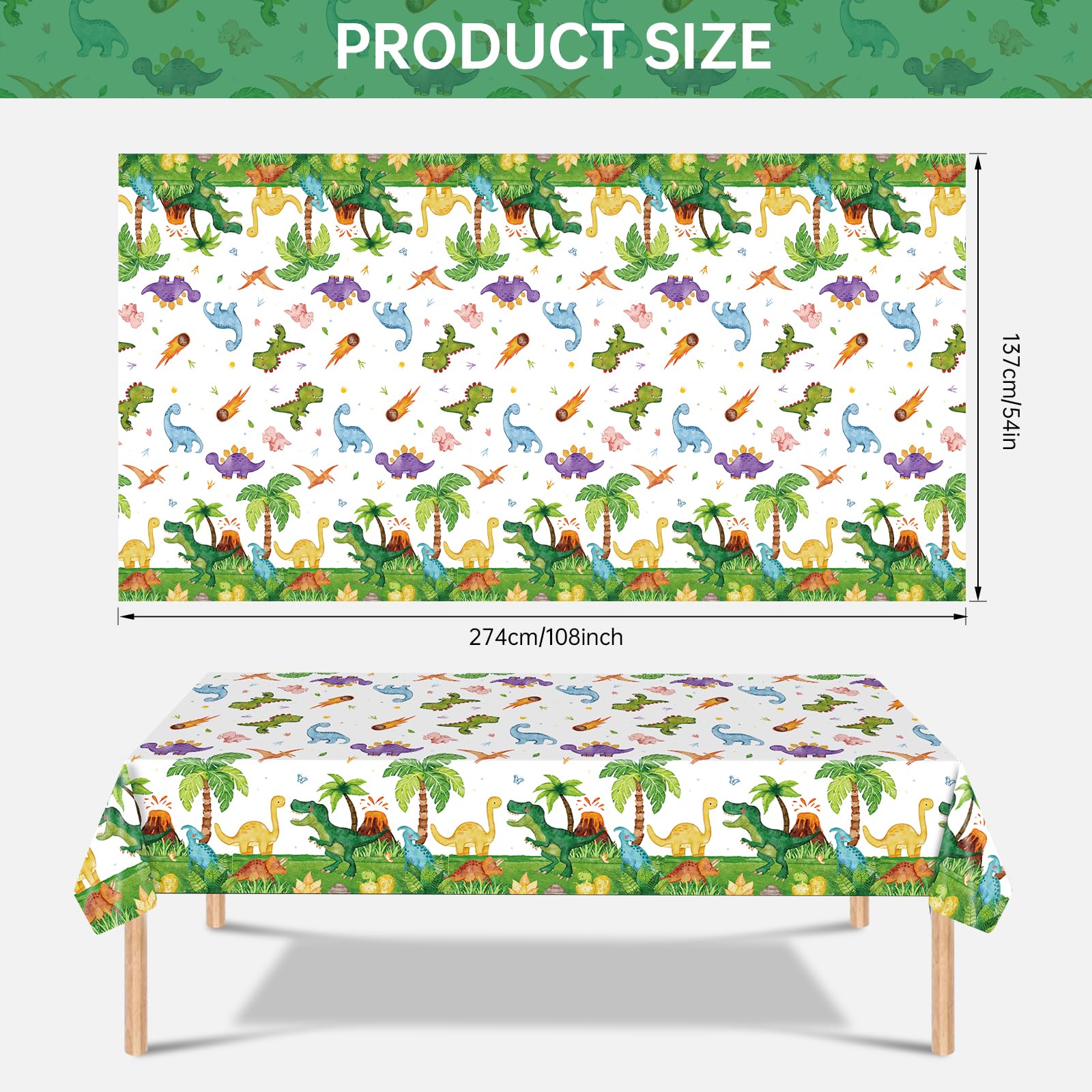 Litmitfu 2 Pcs Dinosaur Tablecloth – Green 108×54 in Disposable Dino Party Cover