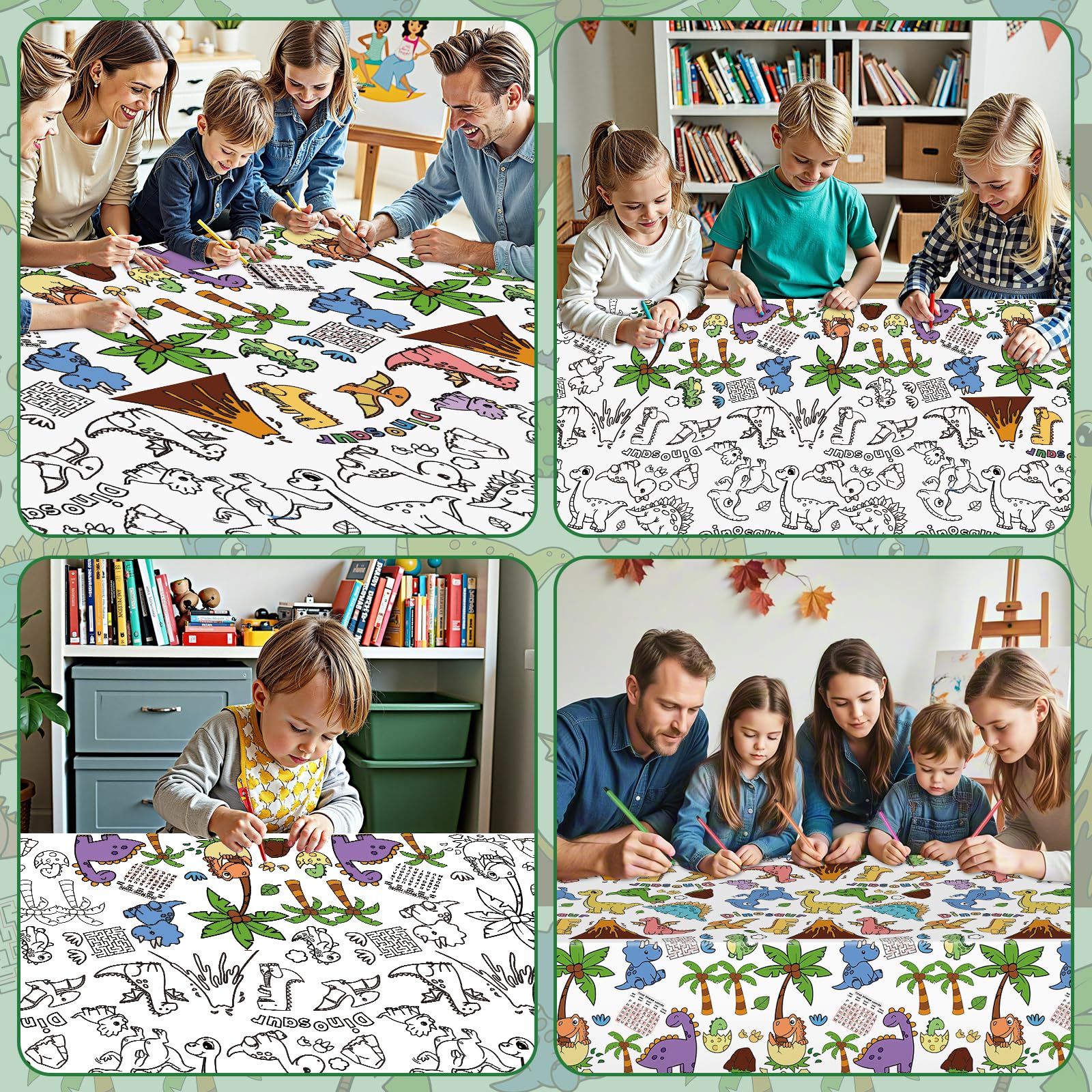 Litmitfu Dinosaur Coloring Tablecloth – Giant 54x108 Inch Kids Party Table Cover & Coloring Poster